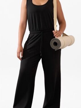 Athleta Coaster Luxe Women's Black Wide-Leg Drawstring Jumpsuit